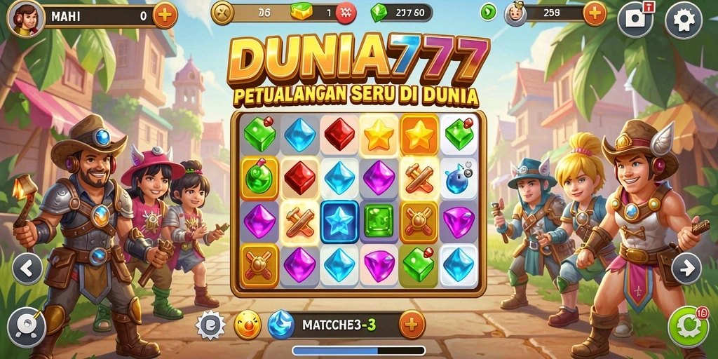 Gameplay seru DUNIA777 dengan elemen Match-3 yang menantang.