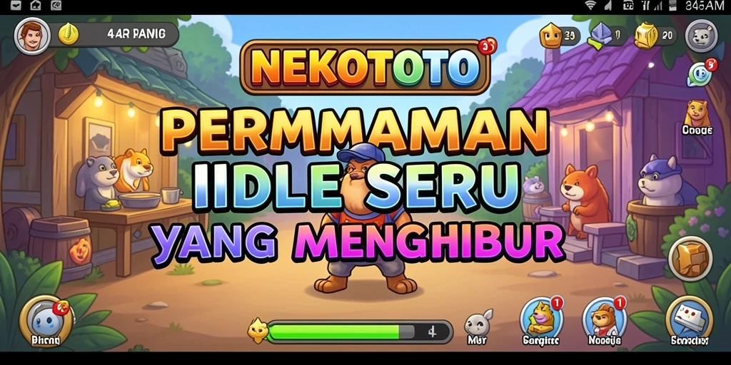 Tampilan gameplay utama NEKOTOTO dengan kucing-kucing menggemaskan dan toko yang berkembang.