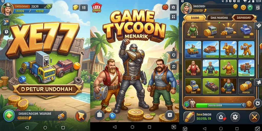 Screenshot XE77 menampilkan gameplay menarik dengan elemen manajemen bisnis.